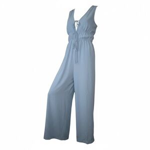 Light Blue Sleeveless Wide-Leg Jumpsuit